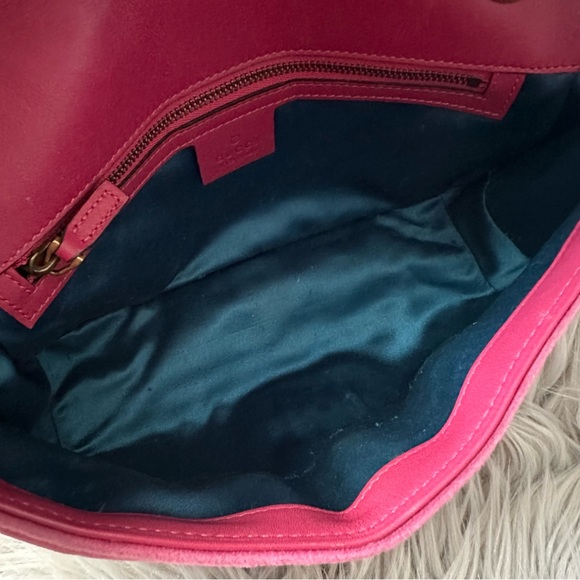 GUCCI Velvet Matelasse Small GG Marmont Shoulder Bag Crossbody Pink - Picture 10 of 17